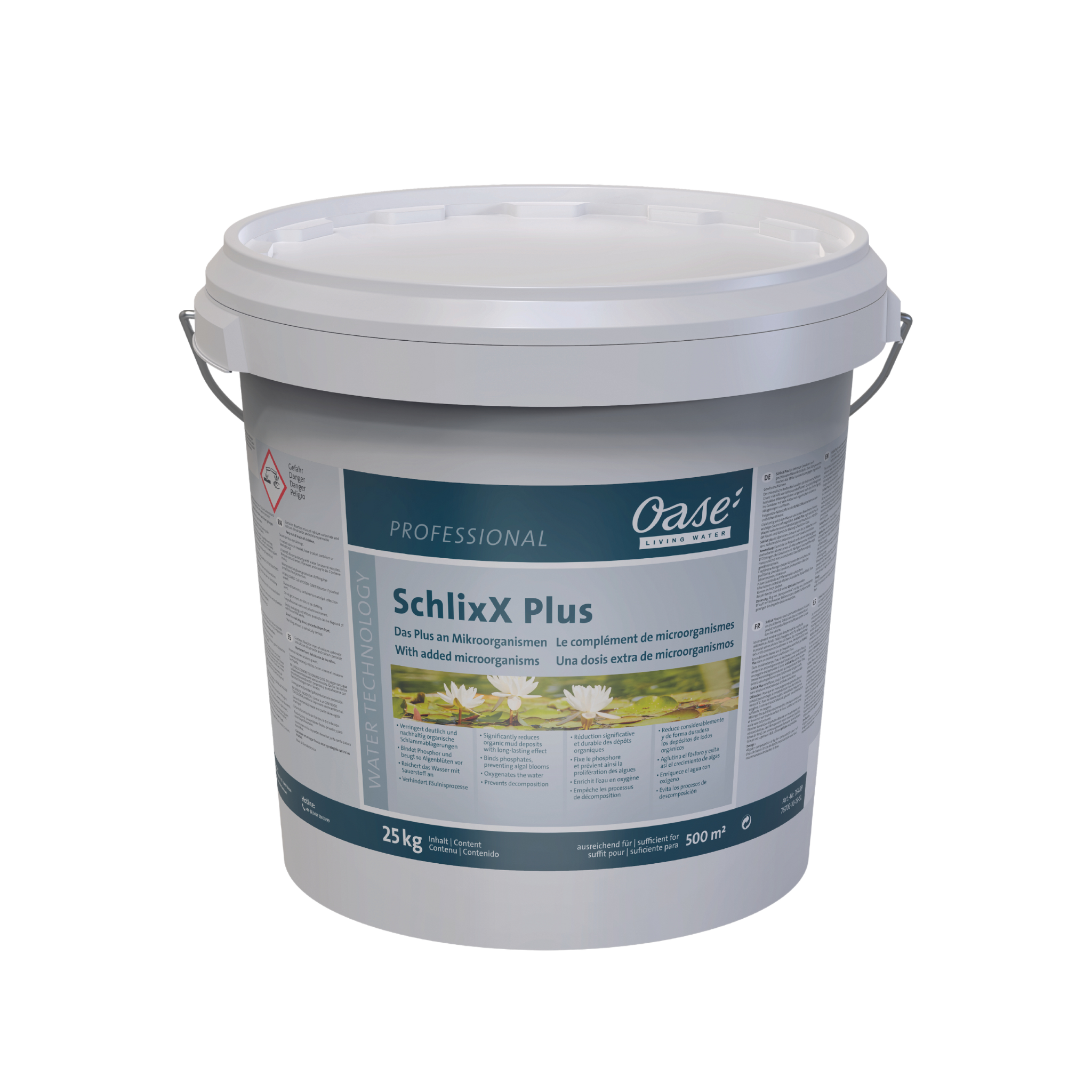 SchlixX Plus by OASE.Reduces sludge with high effective micro-organismSludge reduction without excavation